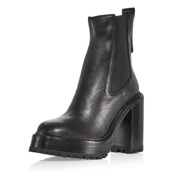 Aqua Rouge Platform High Heel Chelsea Boots Black Leather Chunky Lug Sole Size 9 - Picture 4 of 14